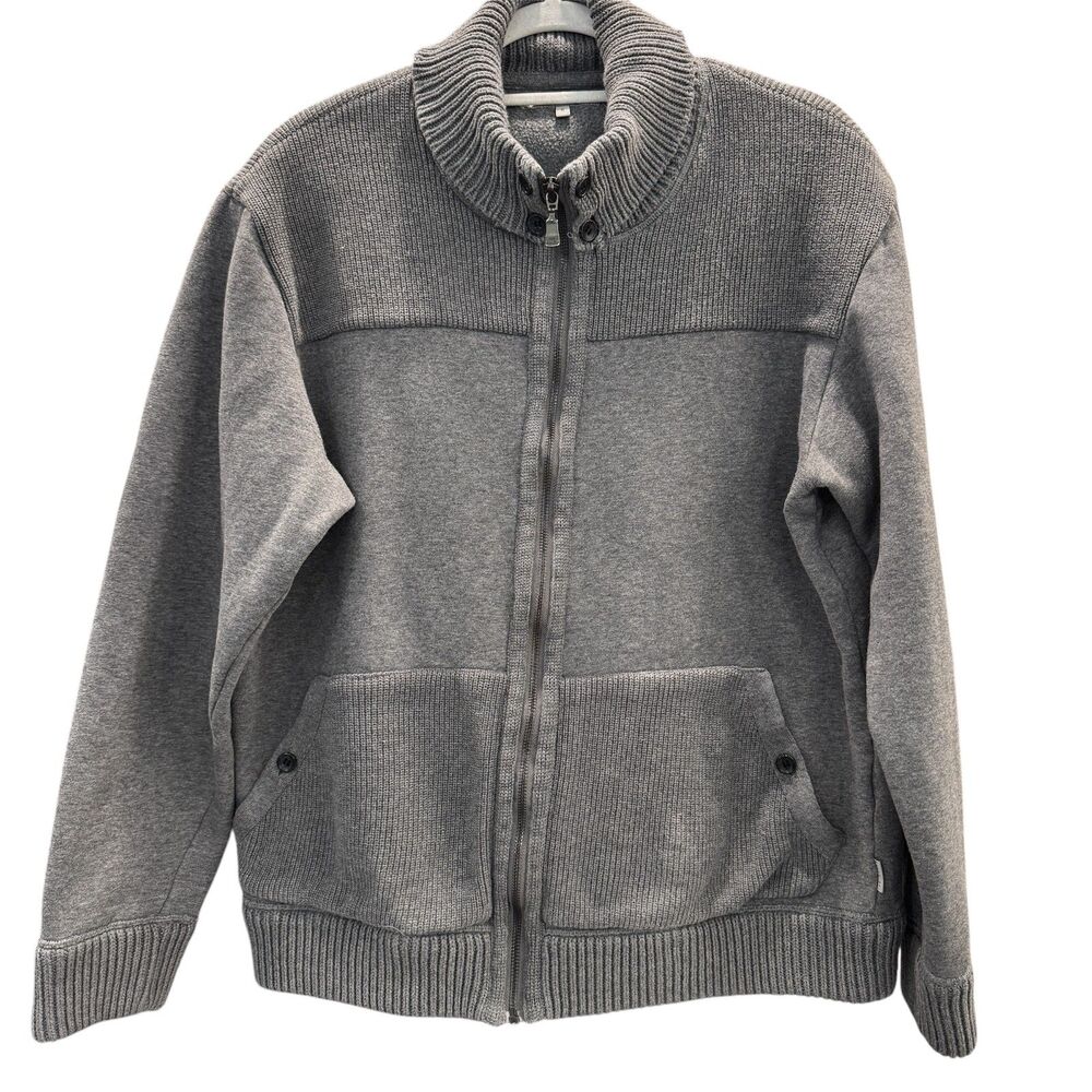 Ted Baker Cotton Blend Zip Up Gray Jacket Sweater Front Pouch Pocket Warm Lining